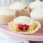 strawberry shortcake cupcakes on a cake stand