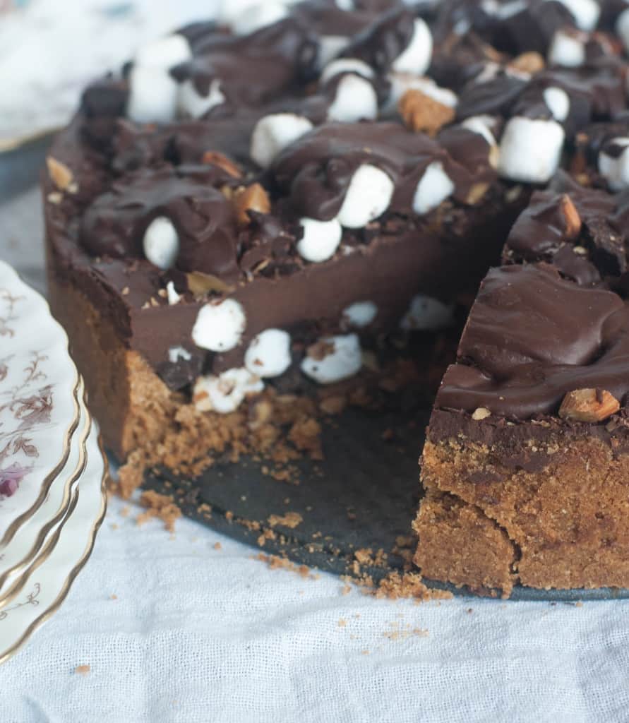 This decadent rocky road tart is packed with chocolate, marshmallows, and almonds. It's a perfect special occasion dessert, but easy enough for every day.
