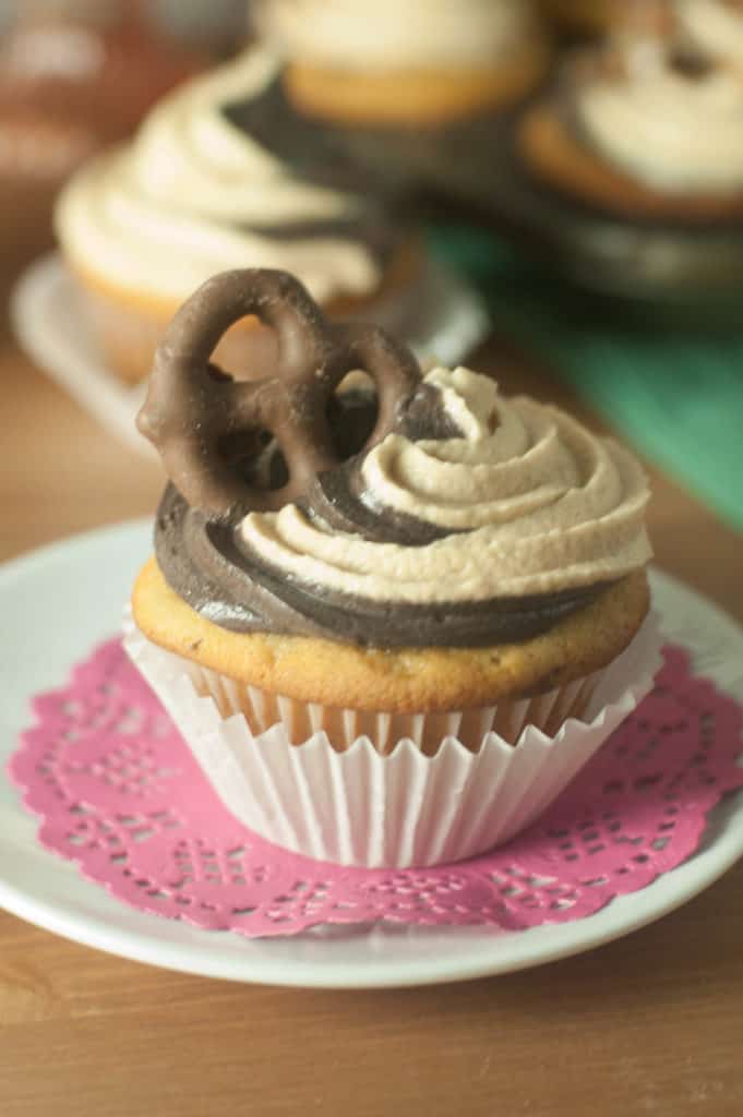 Based on the ice cream, Chubby Hubby cupcakes are a vanilla malt base with pretzels and peanut butter, topped with chocolate and peanut butter frosting.