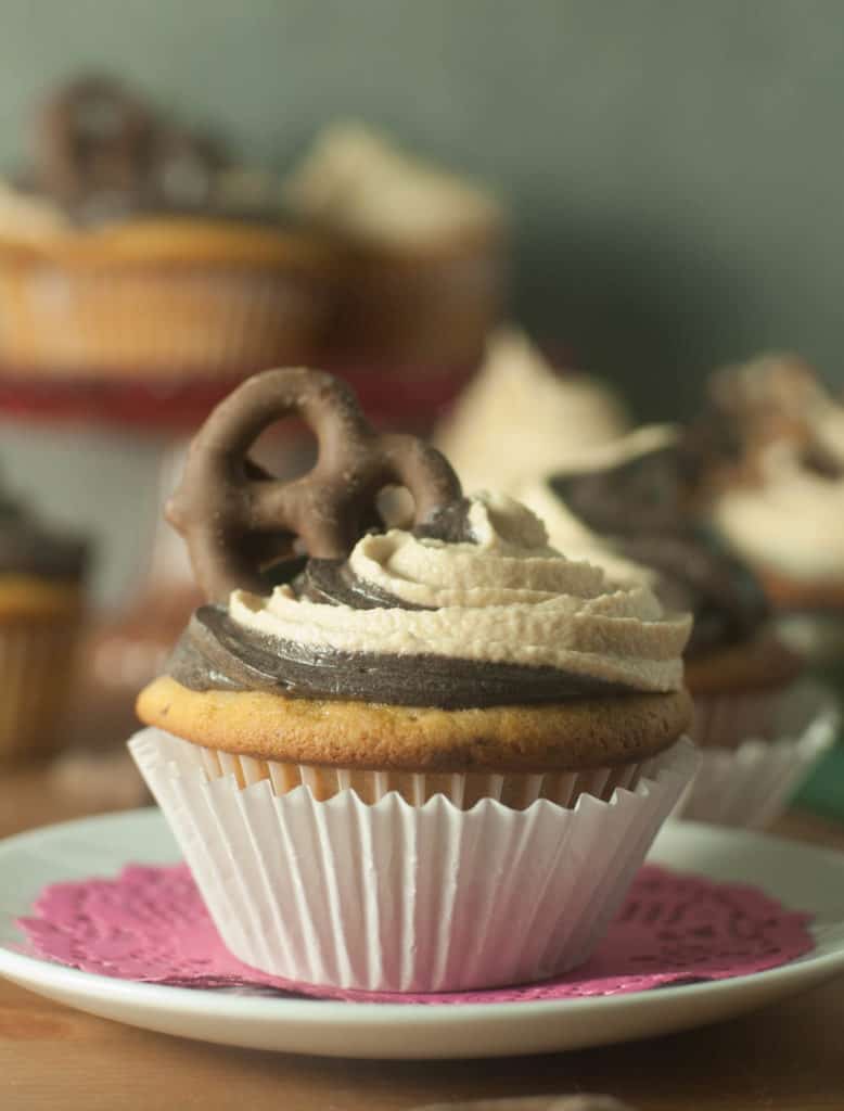 Based on the ice cream, Chubby Hubby cupcakes are a vanilla malt base with pretzels and peanut butter, topped with chocolate and peanut butter frosting.