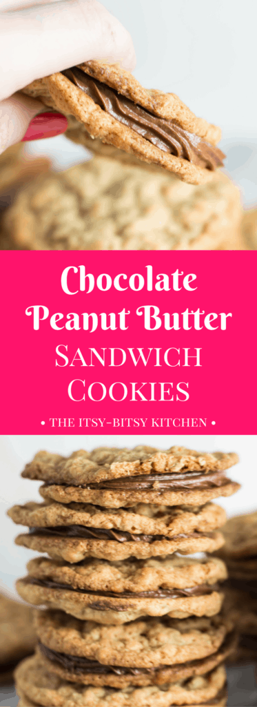 Pinterest image for chocolate peanut butter sandwich cookies with text overlay