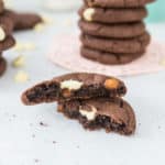 This recipe for 5-ingredient double chocolate caramel cookies is quick and easy, made using a chocolate cake mix. This is one delicious dessert! #cookies #chocolate