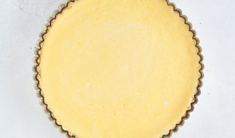 overhead shot of the lemon tart after it came out of the oven