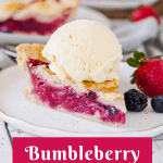 pinterest image for bumbleberry pie with text overlay