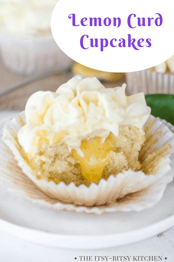 Pinterest image for lemon curd cupcakes with text overlay