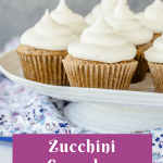 Pinterest image for zucchini cupcakes with cream cheese frosting with text overlay