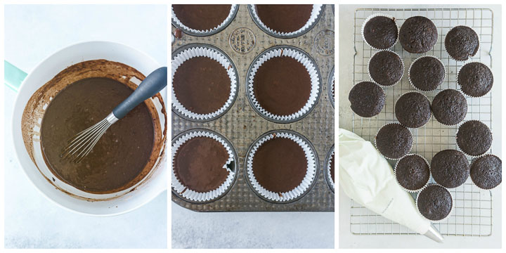 step by step process to make chocolate mint cupcakes