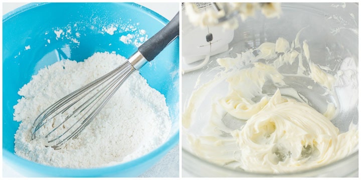 first two steps for making caramel cupcakes