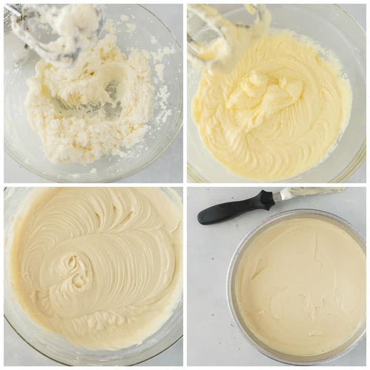step by step showing how to make cake layers for mango coconut cake