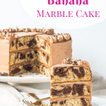 Pinterest image for chocolate banana cake with text overlay