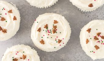 overhead shot of completed gingerbread cupcakes