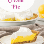Pinterest image for lemon cream pie with text overlay