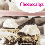 Pinterest image for mini Oreo cheesecakes with text overlay