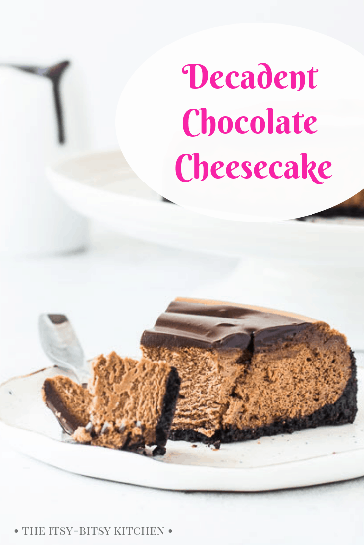 Pinterest image for triple chocolate cheesecake with text overlay