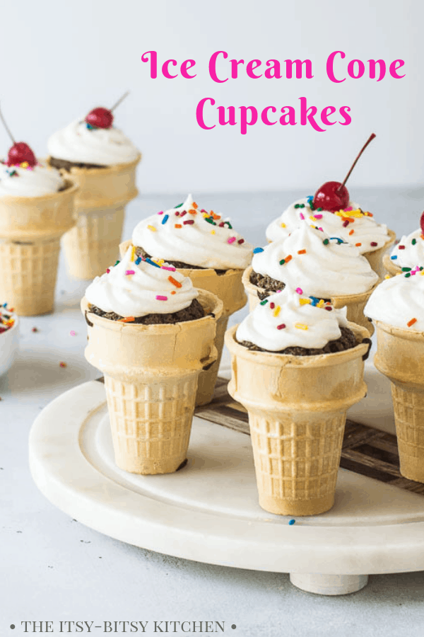 Pinterest image for ice cream cone cupcakes with text overlay