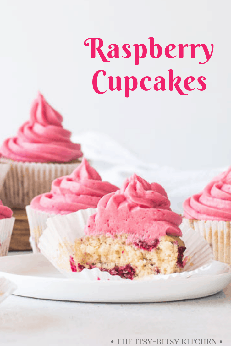 Pinterest image for raspberry cupcakes with text overlay