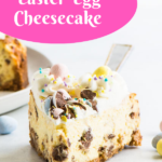 Easter egg cheesecake Pinterest image with text overlay