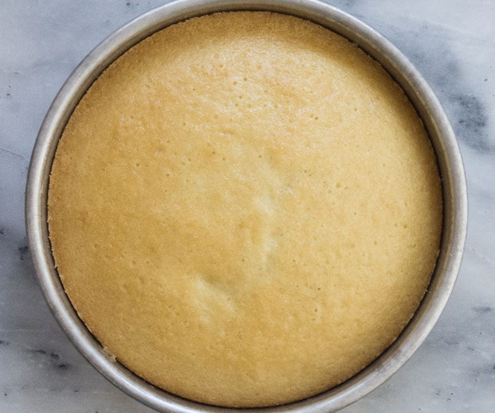 overhead photo of crazy cake after it comes out of the oven