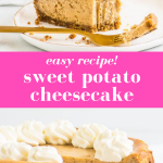 pin image with two photos of cheesecake and text overlay