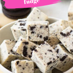 pinterest image for cookies and cream fudge with text overlay