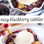 pinterest image for easy blackberry cobbler with text overlay